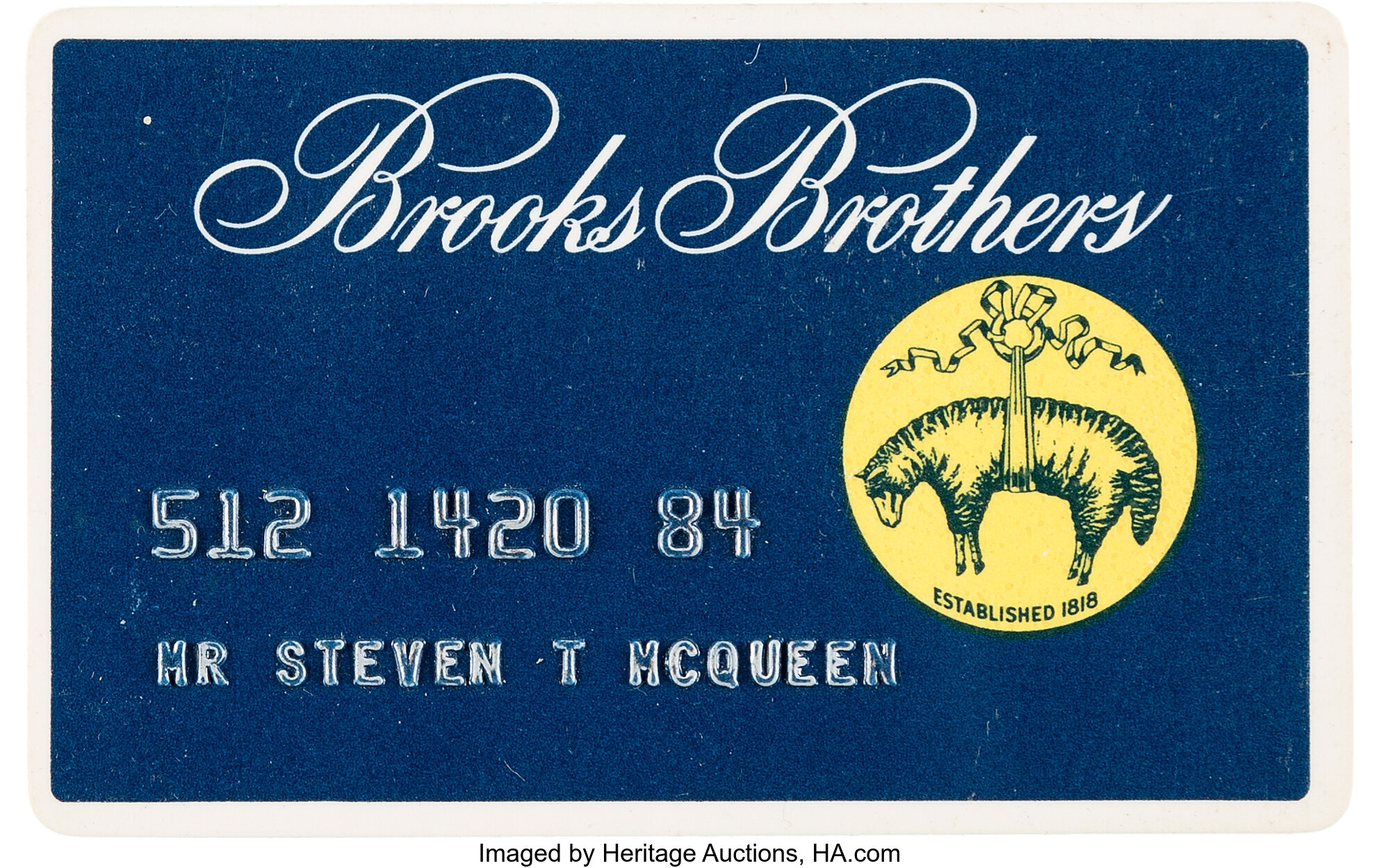 A Steve Mcqueen Brooks Brothers Credit Card Movie Tv Lot 89077 Heritage Auctions