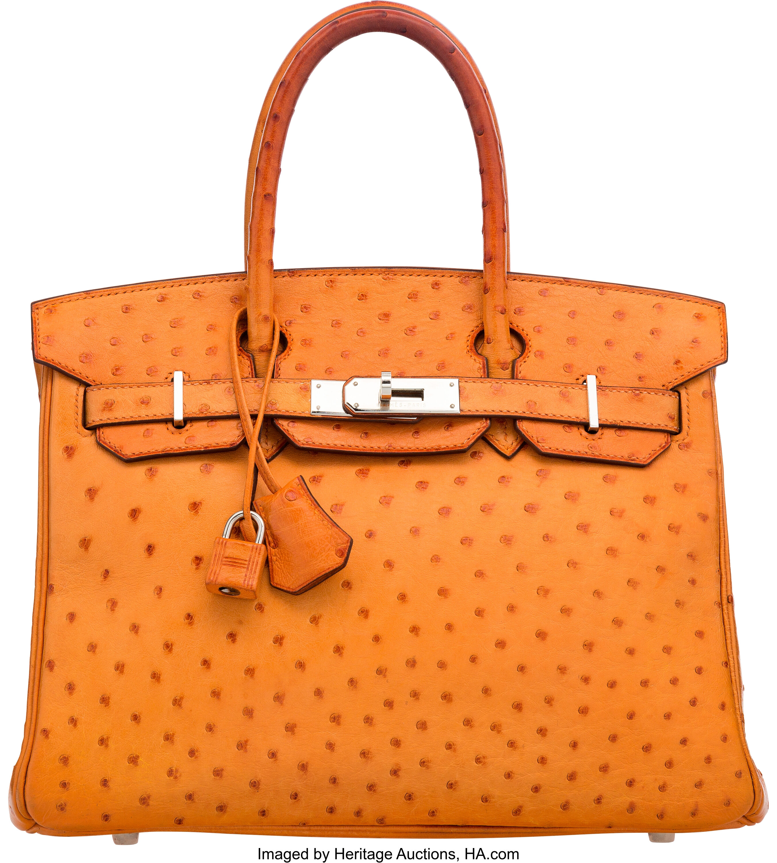 Hermès Tangerine And Violine Ostrich HSS Birkin 30 Palladium Hardware, 2011  Horseshoe Stamp (HSS) Available For Immediate Sale At Sotheby's