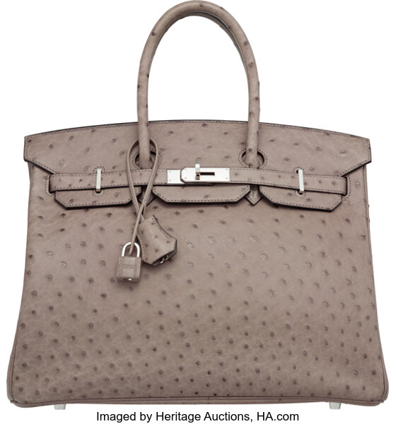 Hermes Birkin bag 25 Gris tourterelle Ostrich leather Gold hardware