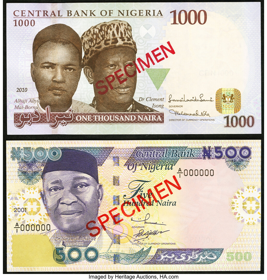 Nigeria Central Bank of Nigeria 500; 1000 Naira 2001; 2010 Pick