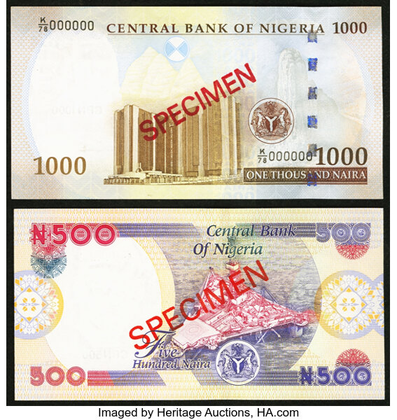 Nigeria Central Bank of Nigeria 500; 1000 Naira 2001; 2010 Pick