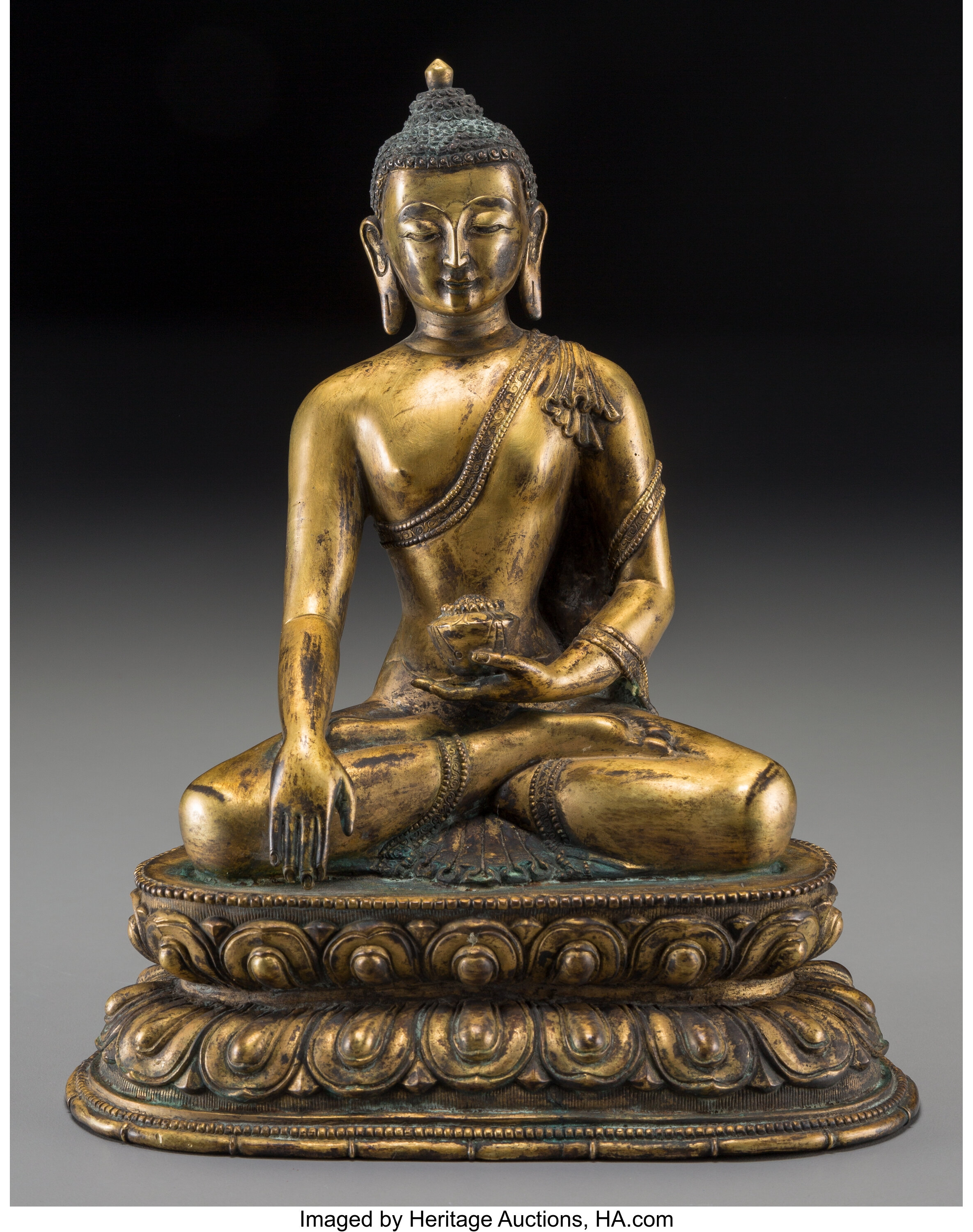 A Chinese Gilt Bronze Shakyamuni Buddha. Marks: (spurious Yongle | Lot ...