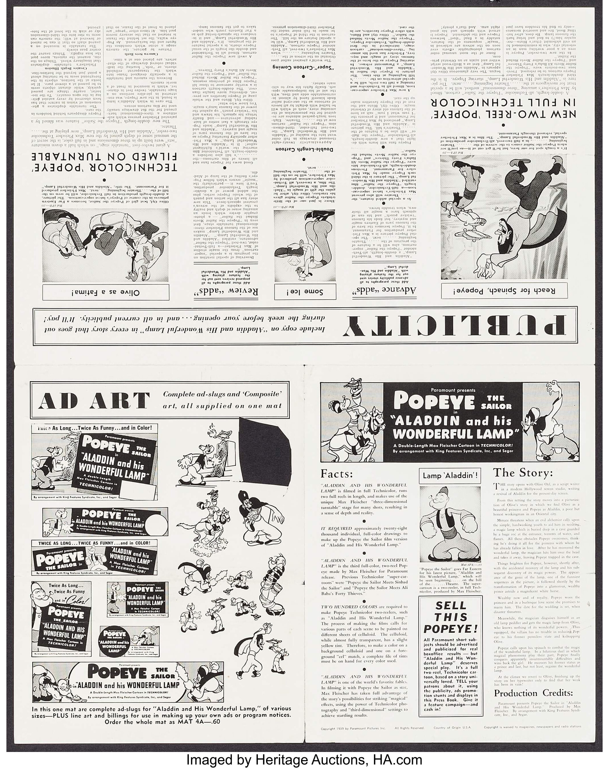 Popeye in Aladdin and His Wonderful Lamp (Paramount, 1939). | Lot #53311 |  Heritage Auctions