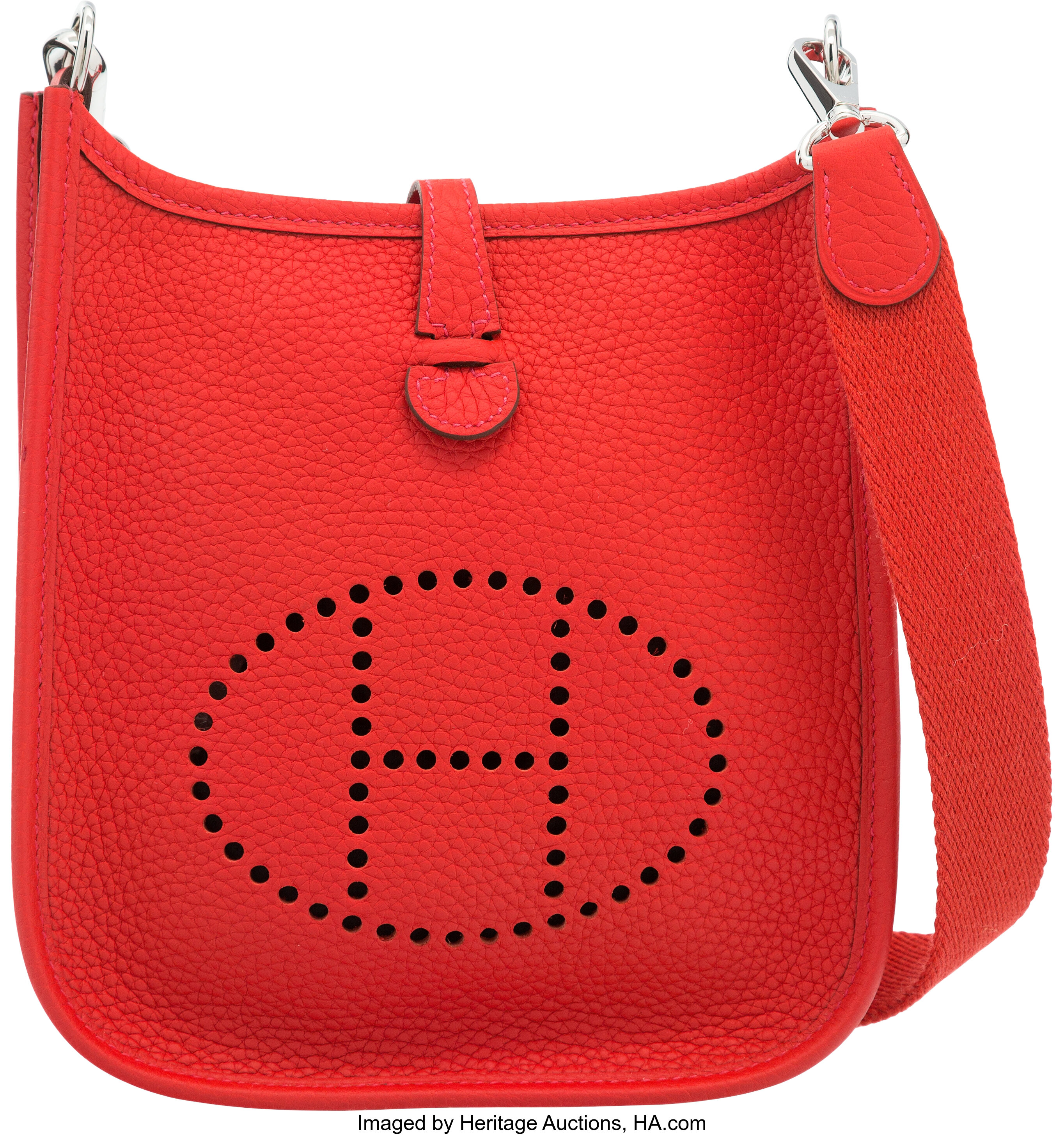 Hermes Rouge H Calf Box Leather Evelyne I Crossbody Bag.  Luxury, Lot  #79016