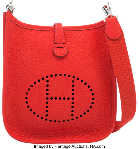 Hermes Rouge Tomate Clemence Leather Evelyne TPM Bag with Palladium, Lot  #58089