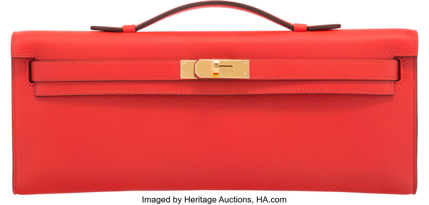 At Auction: Hermes, Hermes Rouge Swift Kelly Cut Gold hardware, 2017