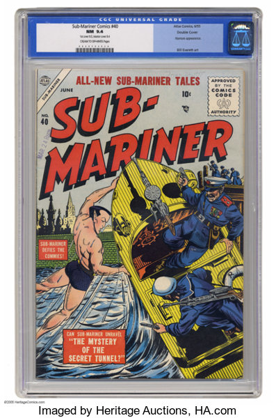Golden Age (1938-1955):Superhero, Sub-Mariner Comics #40 Double Cover (Atlas, 1955) CGC NM 9.4 Cream to off-white pages. Sub-Mariner creator Bill Everett pull...