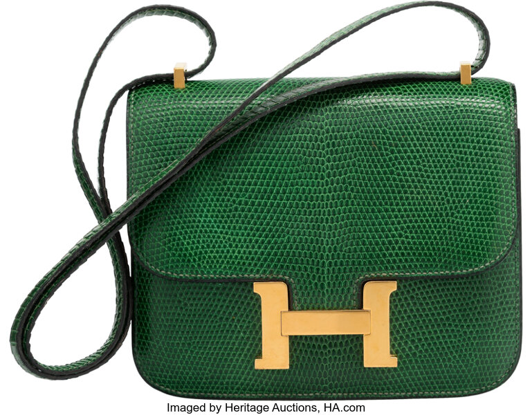 Hermes Vintage Emerald Lizard Marigny Envelope Crossbody Clutch Purse GHW