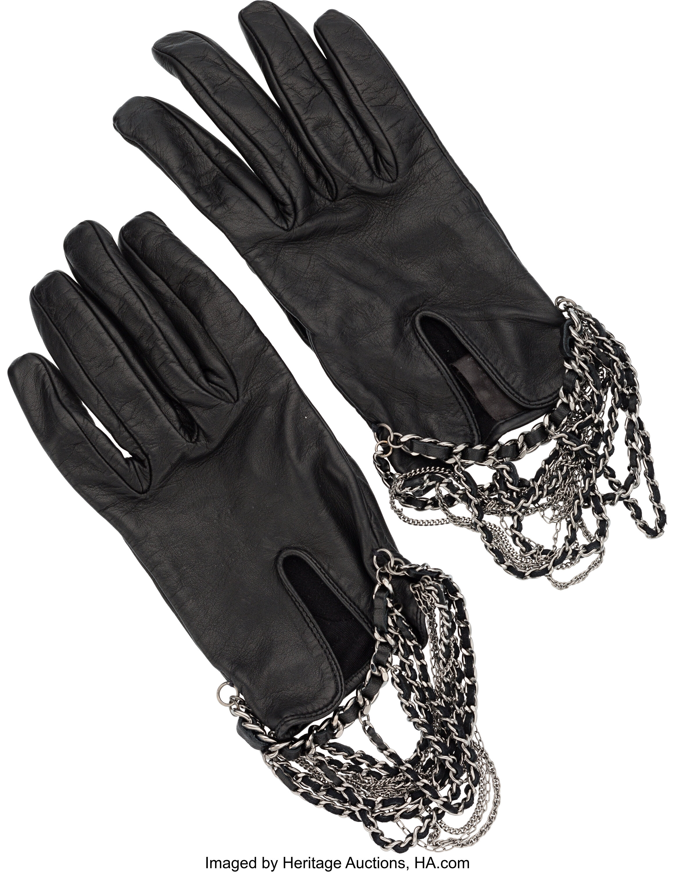 Chanel Black Lambskin Fingerless Gloves