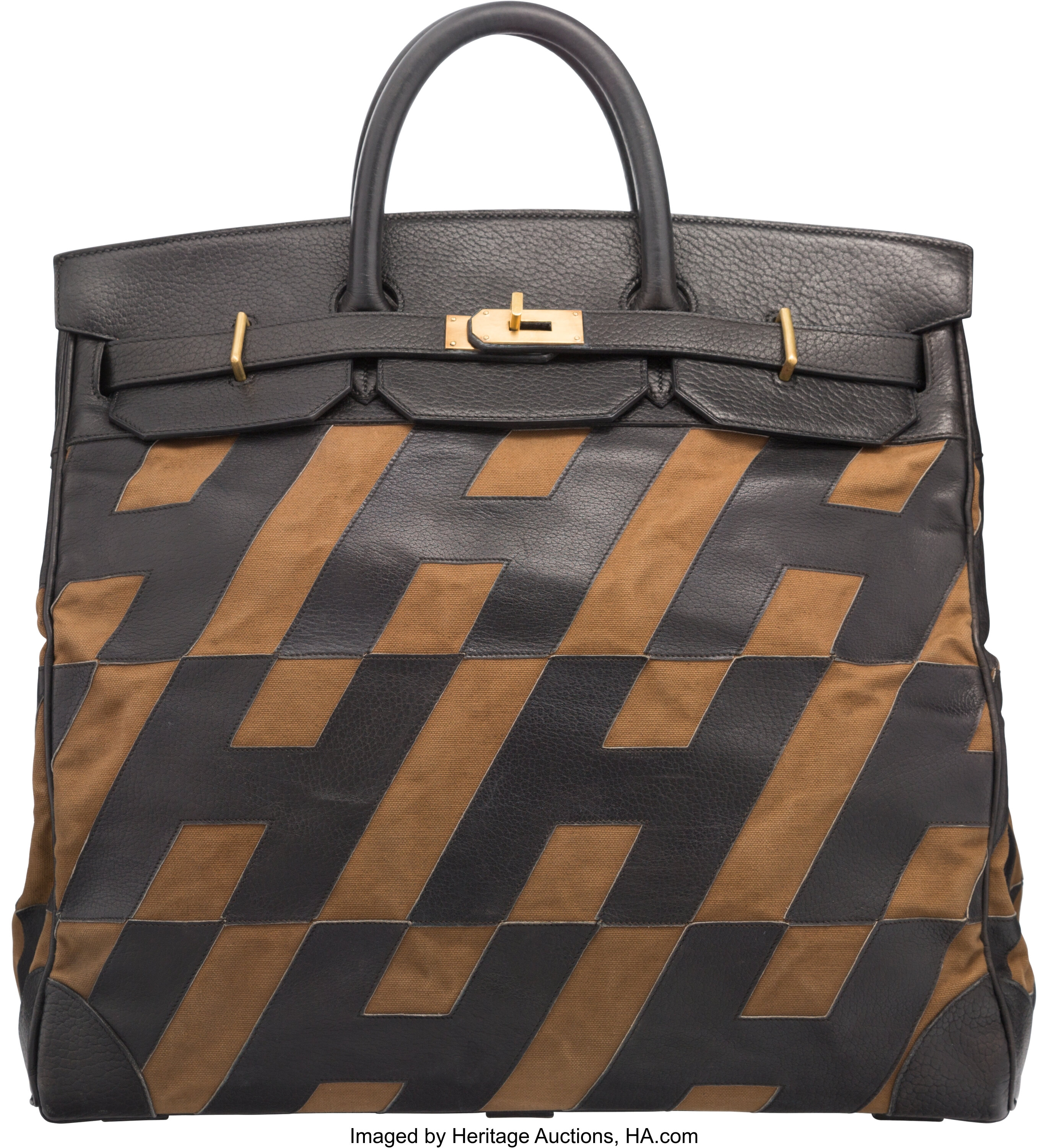 Hermes 45cm Black Ardennes Leather & Toile Ulysses HAC Birkin Bag, Lot  #58164
