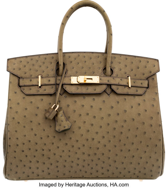 Hermès Vert Olive Birkin 35cm of Ostrich with Gold Hardware