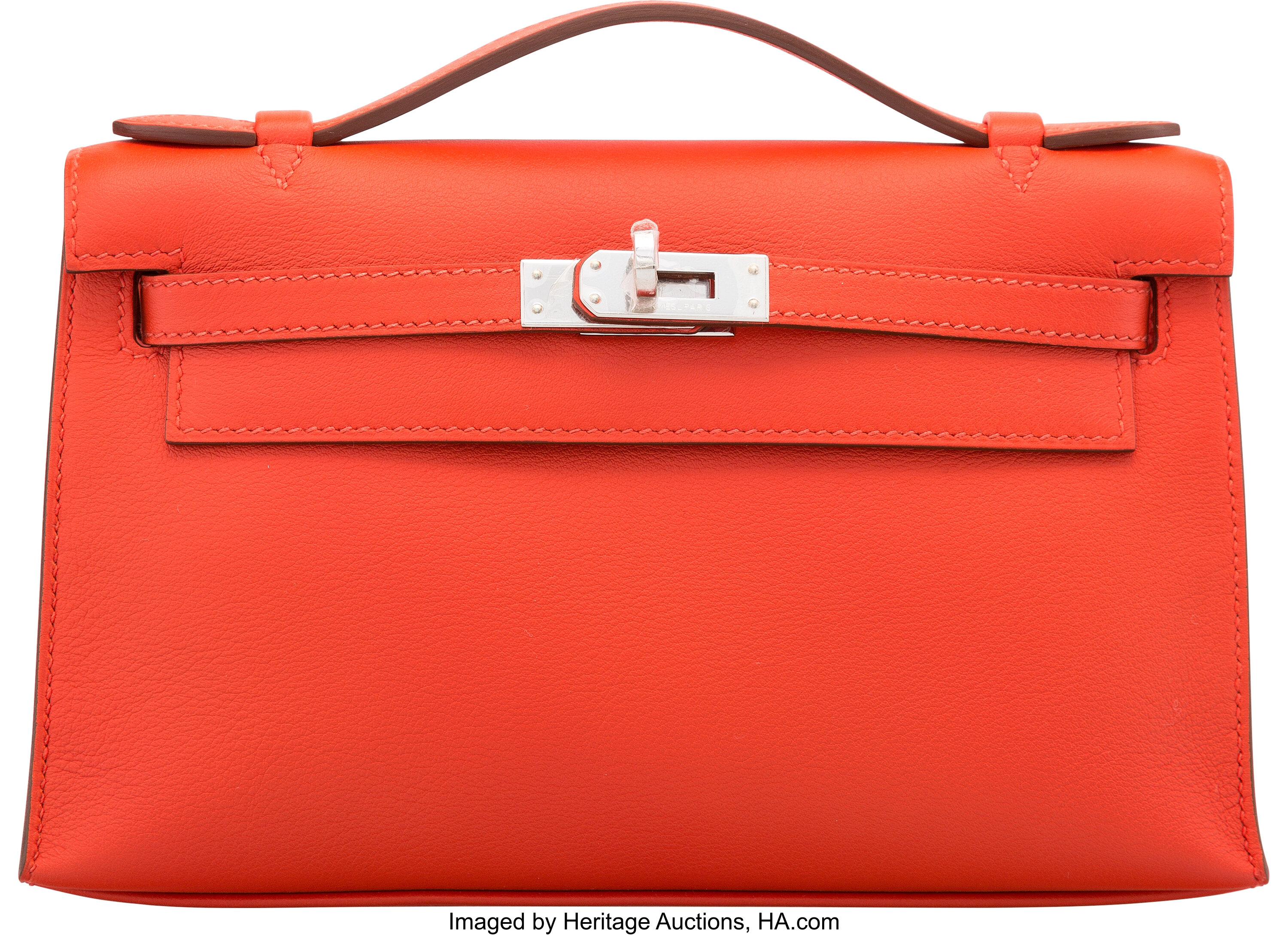 Hermes Orange Poppy Swift Leather Kelly Pochette Bag with