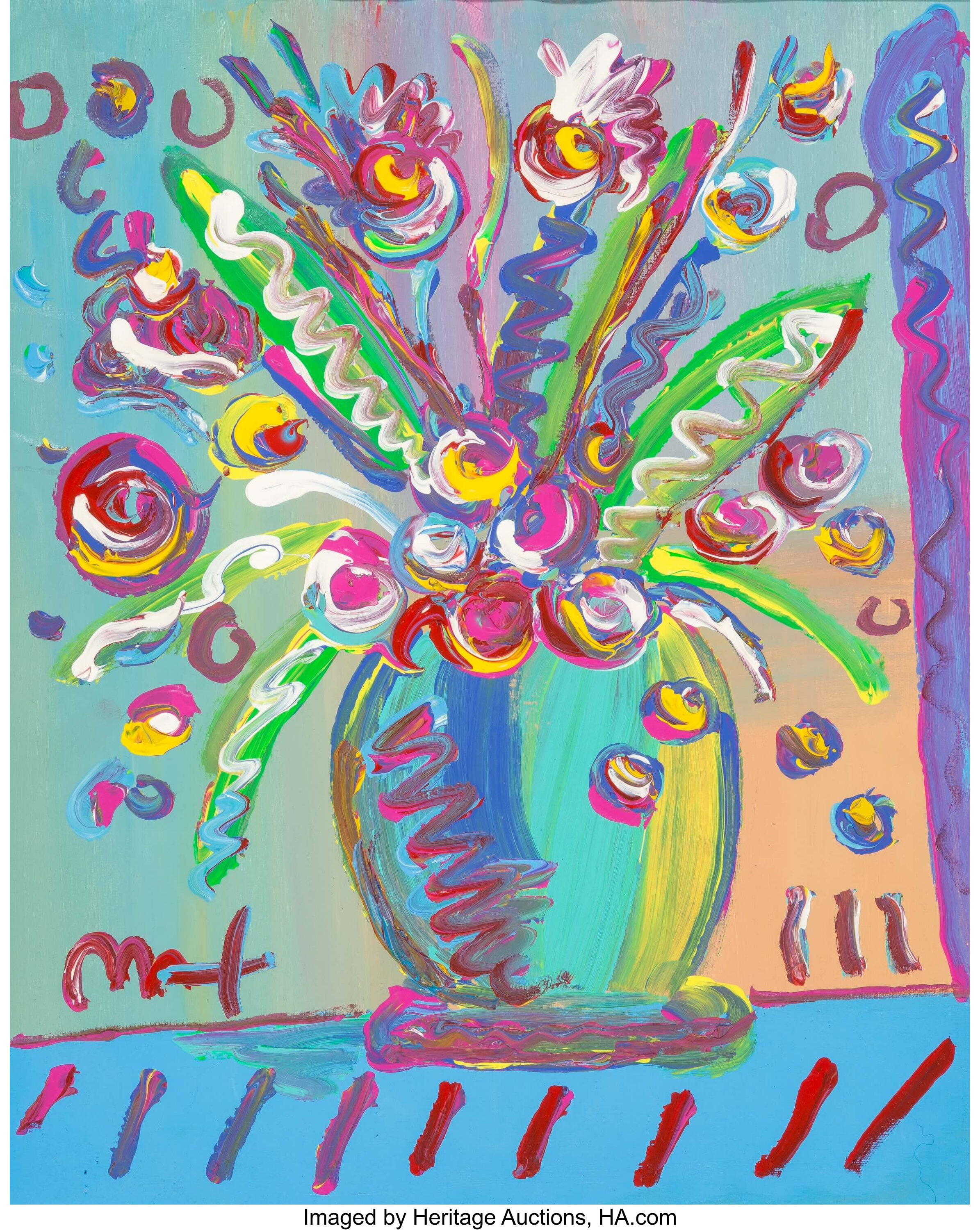 Peter Max (American, b. 1937). Flower Vase, circa 1996. Acrylic on ...