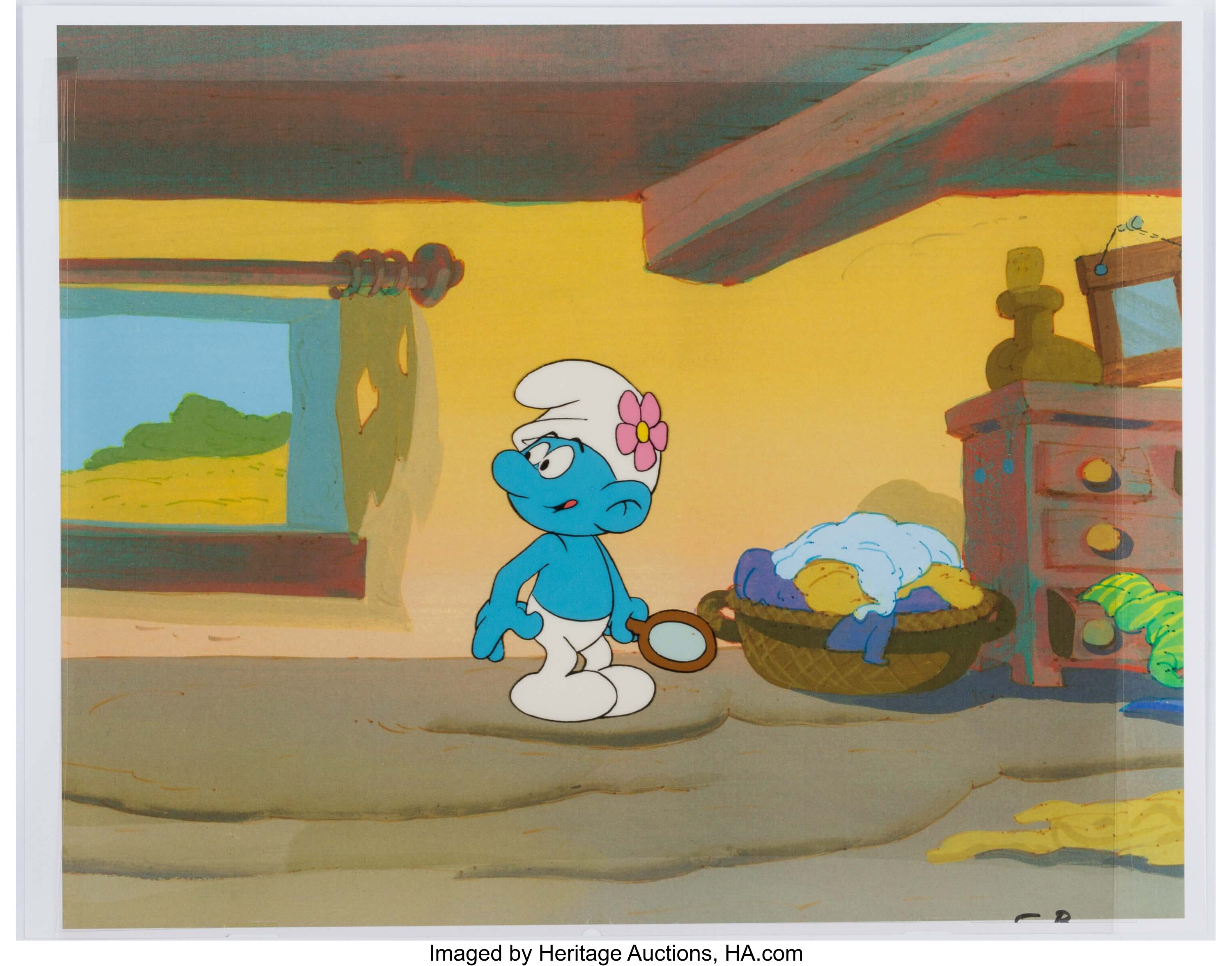 The Smurfs Vanity Smurf Production Cel Setup Hanna Barbera C Lot 12196 Heritage Auctions 9379