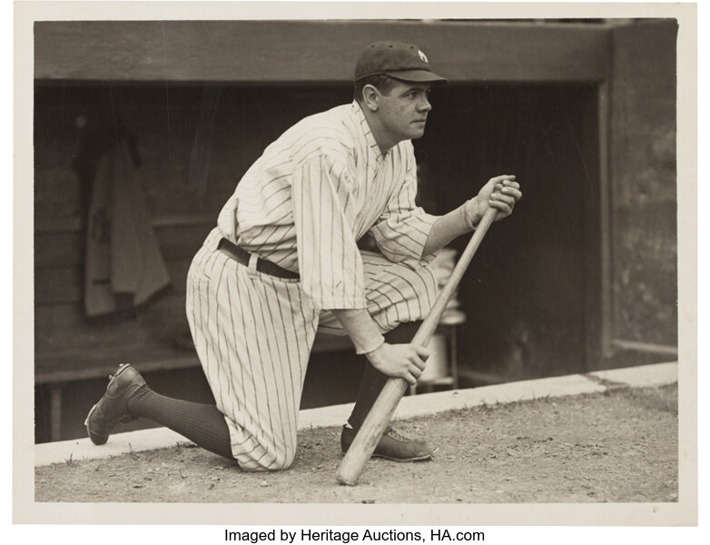 1933: Babe Ruth, Babe Ruth looks out onto the field from th…