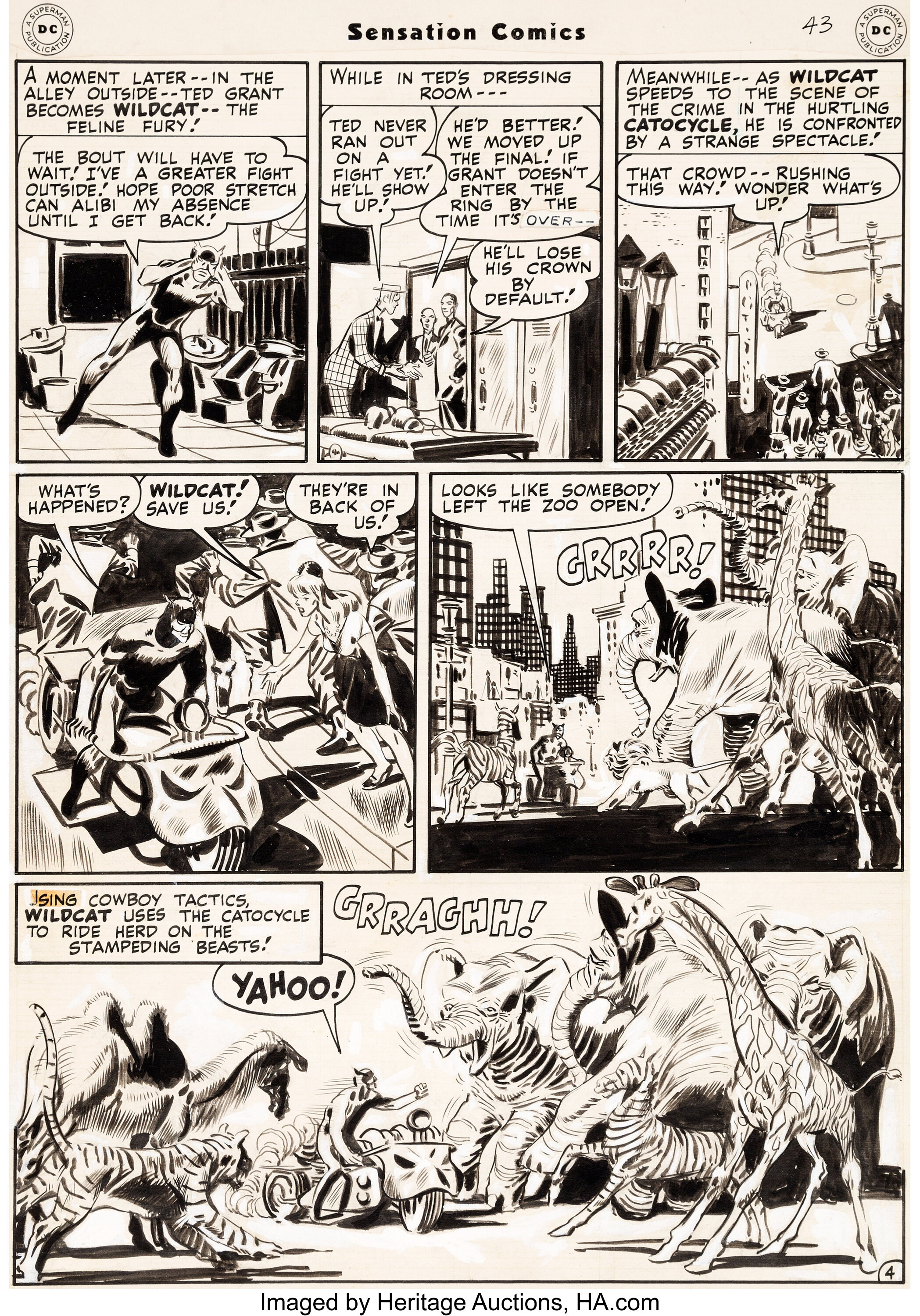 Mort Meskin Sensation Comics #69 Wildcat Story Page 4 Original Art ...