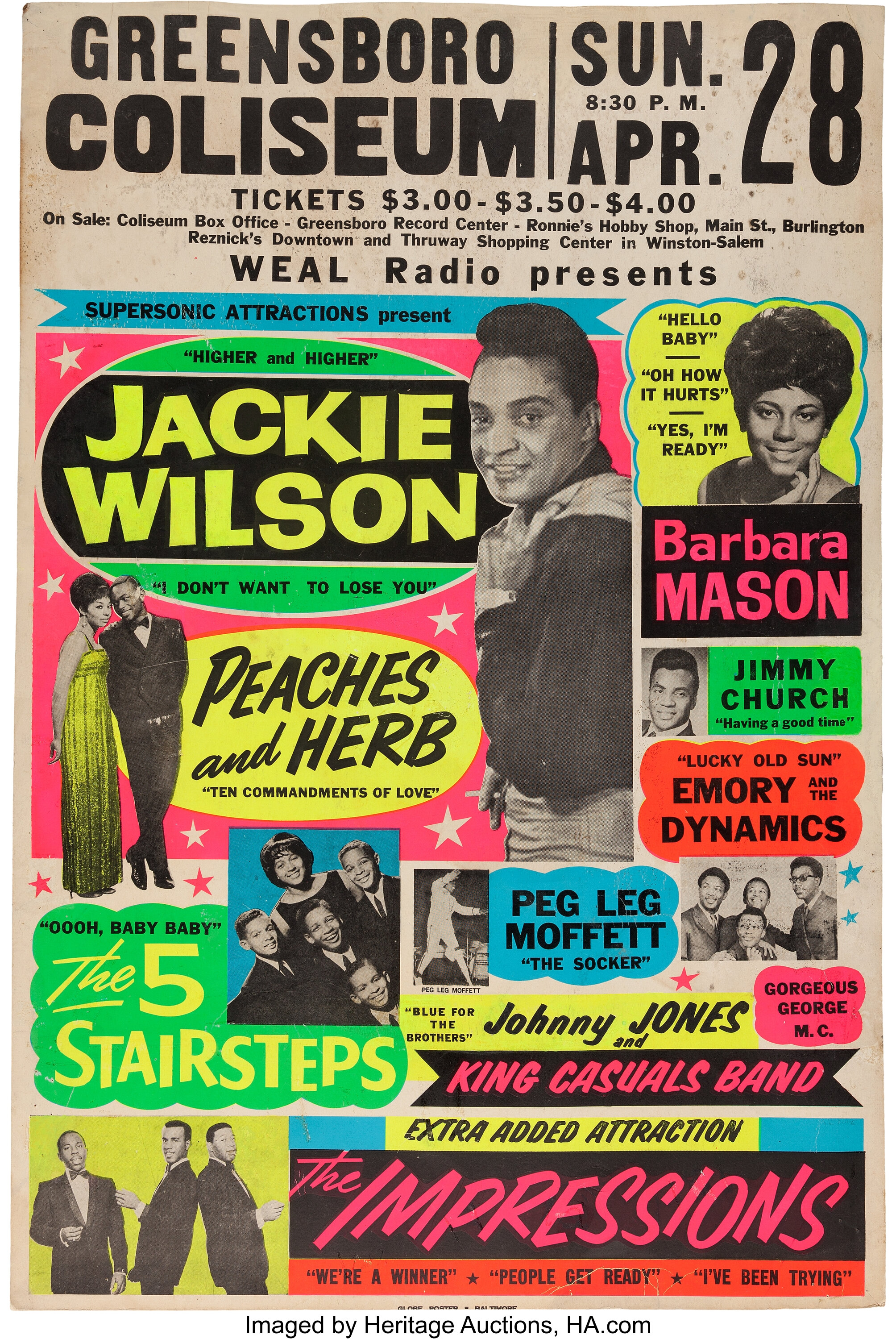 Jackie Wilson The Impressions Greensboro Coliseum Concert Poster 