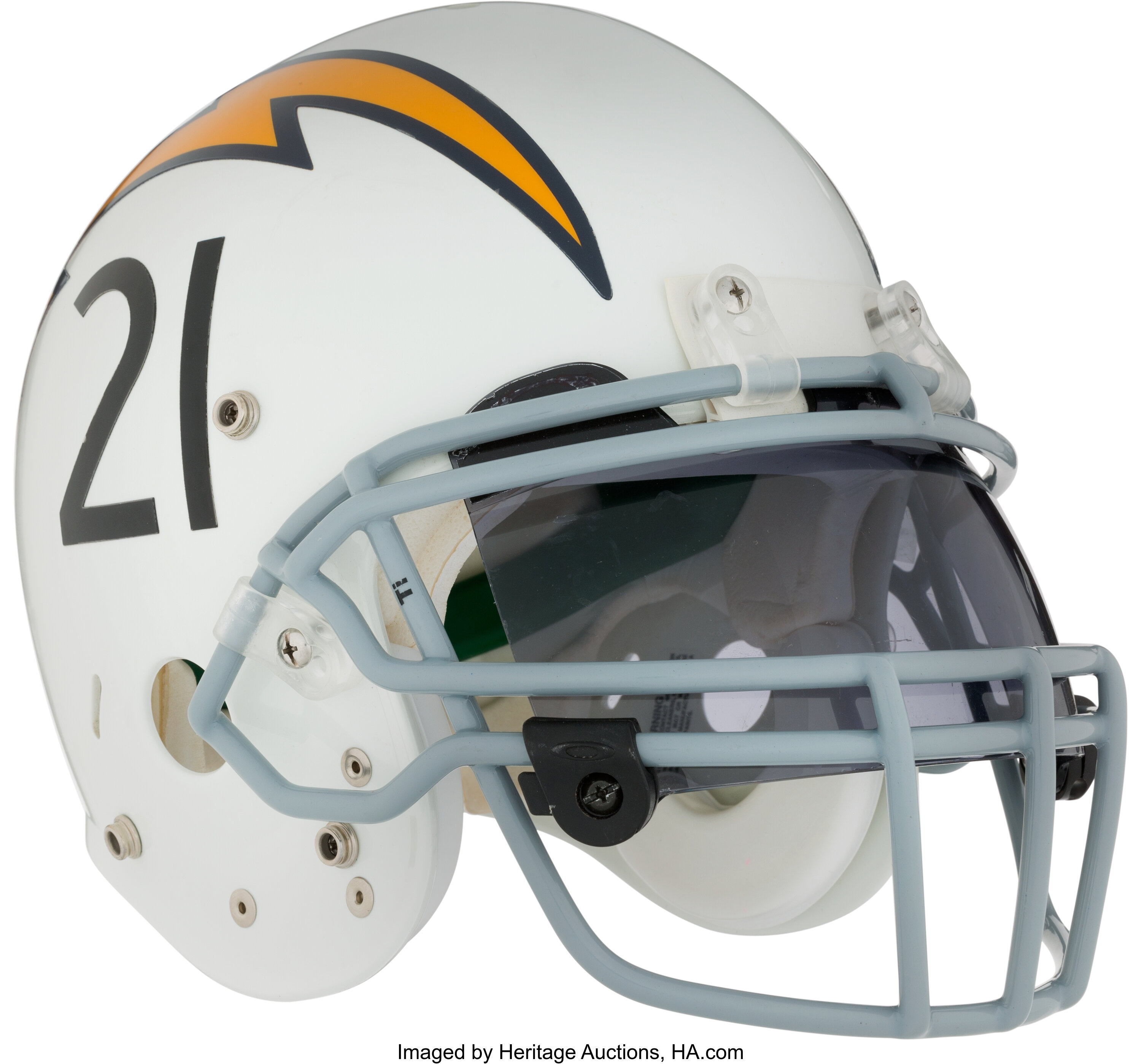 Lot Detail - 2001 LADAINIAN TOMLINSON SAN DIEGO CHARGERS ROOKIE SEASON GAME  WORN HELMET WITH HEAVY USE