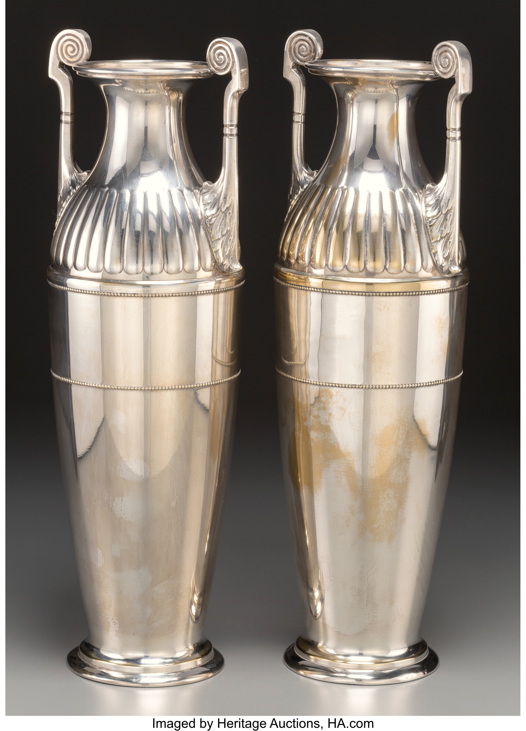 A Pair of WMF Neoclassical Silver-Plated Urn-Form Vases, | Lot