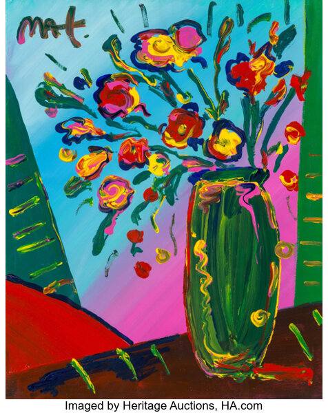 Peter Max American B 1937 Flowers In Green Vase 2000