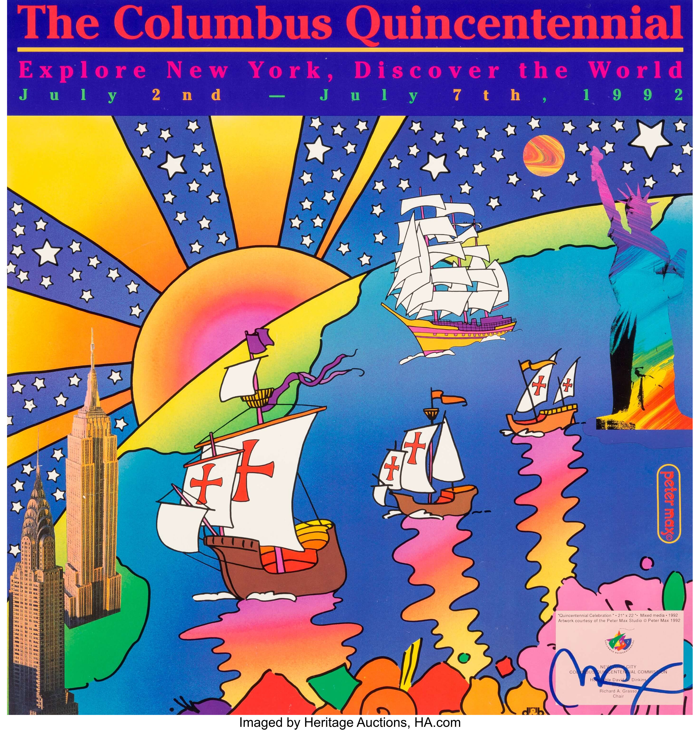 Peter Max (American, b. 1937). The Columbus Quincentennial, NYC