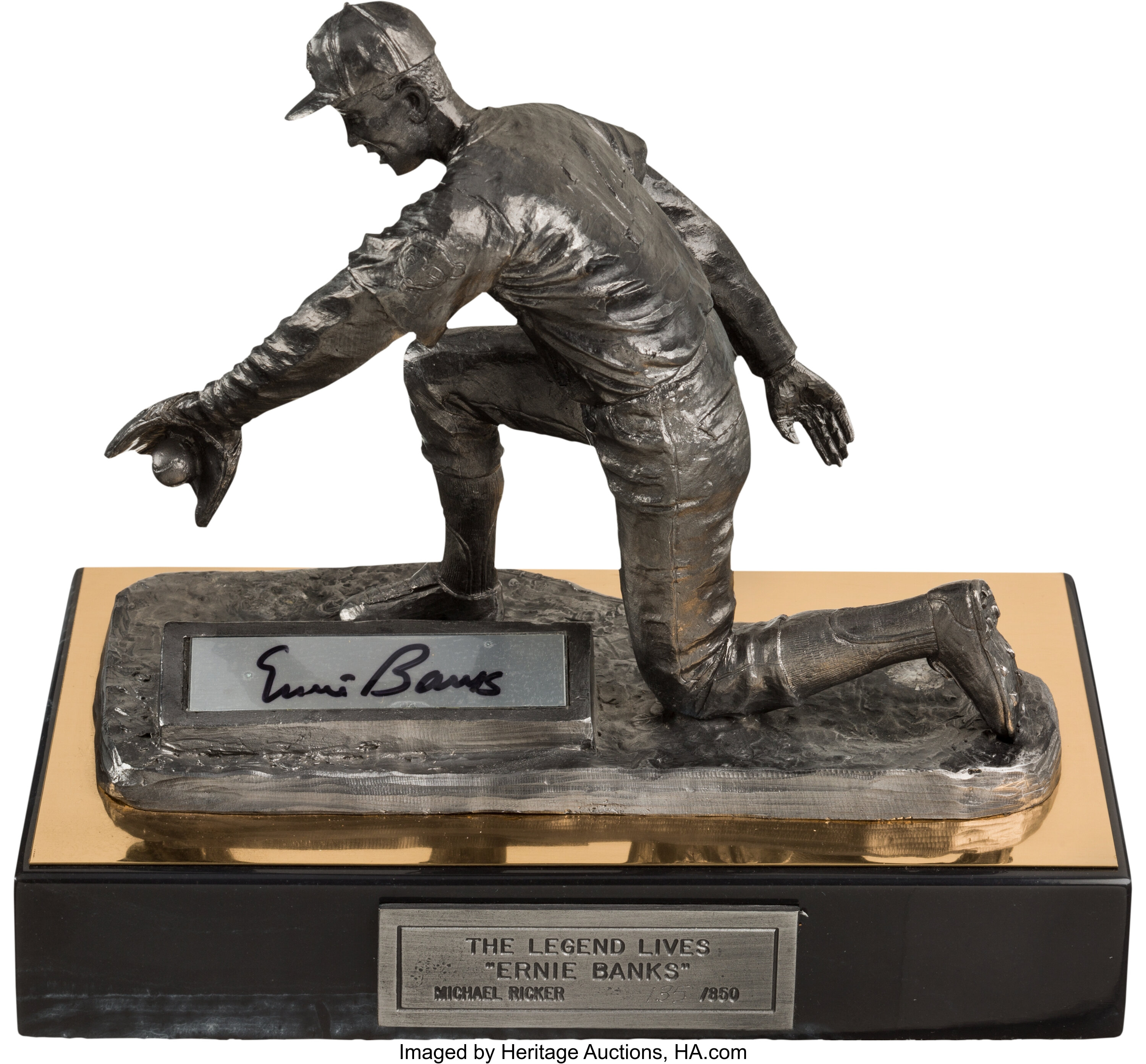 1995 Ernie Banks Signed Pewter Statue.  Baseball Collectibles, Lot  #82477