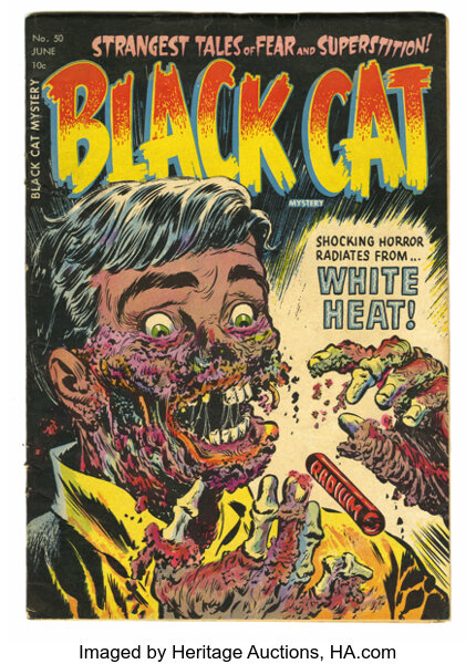 Golden Age (1938-1955):Horror, Black Cat Mystery #50 (Harvey, 1954) Condition: Apparent VG. Classic Warren Kremer "White Heat" cover. Amateur color touch. ...