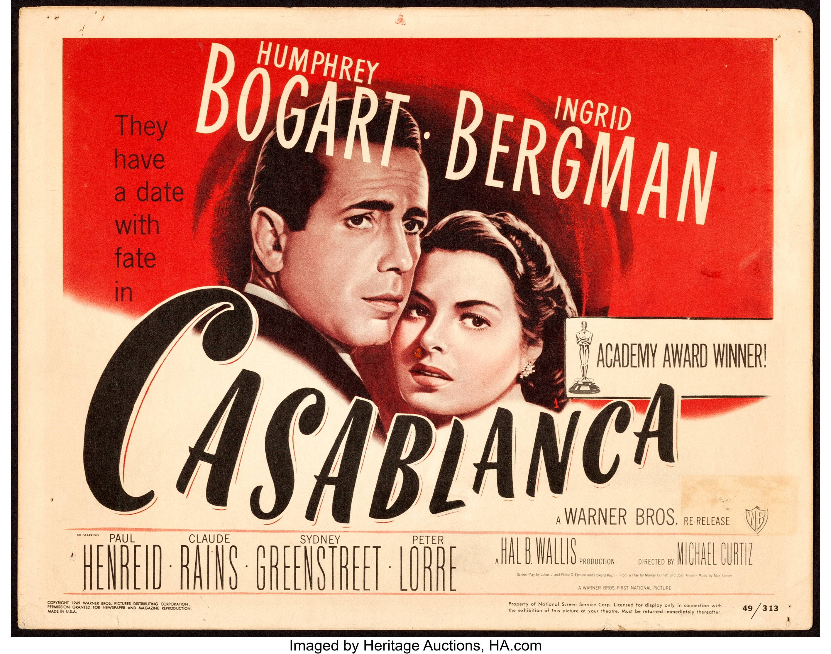 Casablanca (Warner Brothers, R-1949). Title Lobby Card (11