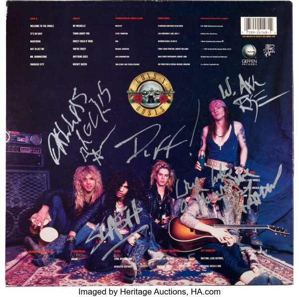 Guns N' Roses Signed Appetite for Destruction LP with Backstage