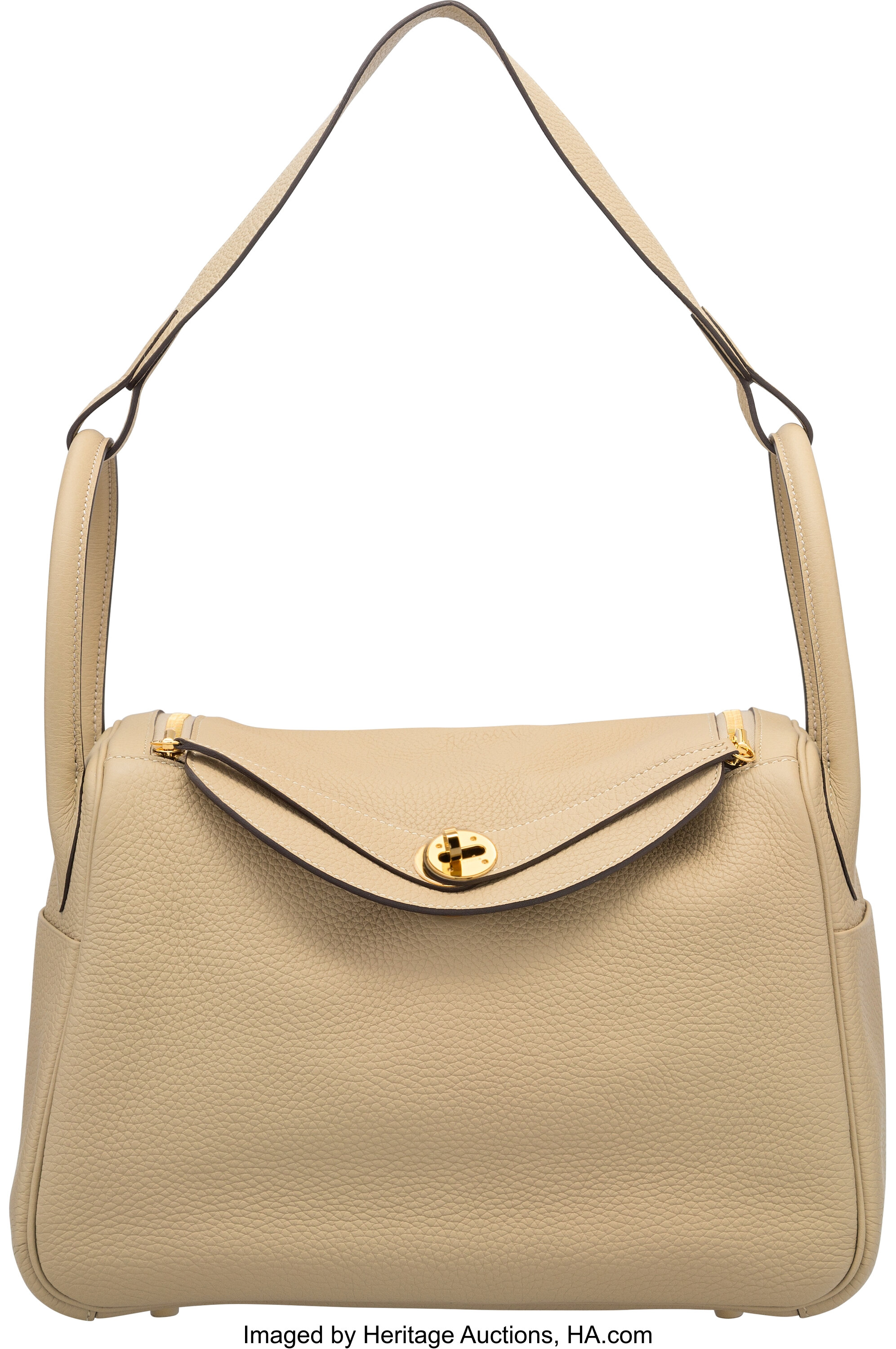 Lindy 26 clemence etoupe bag with gold hardware