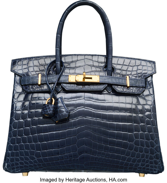 Hermes 30cm Shiny Blue Abysse Nilo Crocodile Birkin Bag with Gold