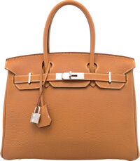 Hermes 35cm Natural Barenia Leather Brushed Palladium Plated Kelly