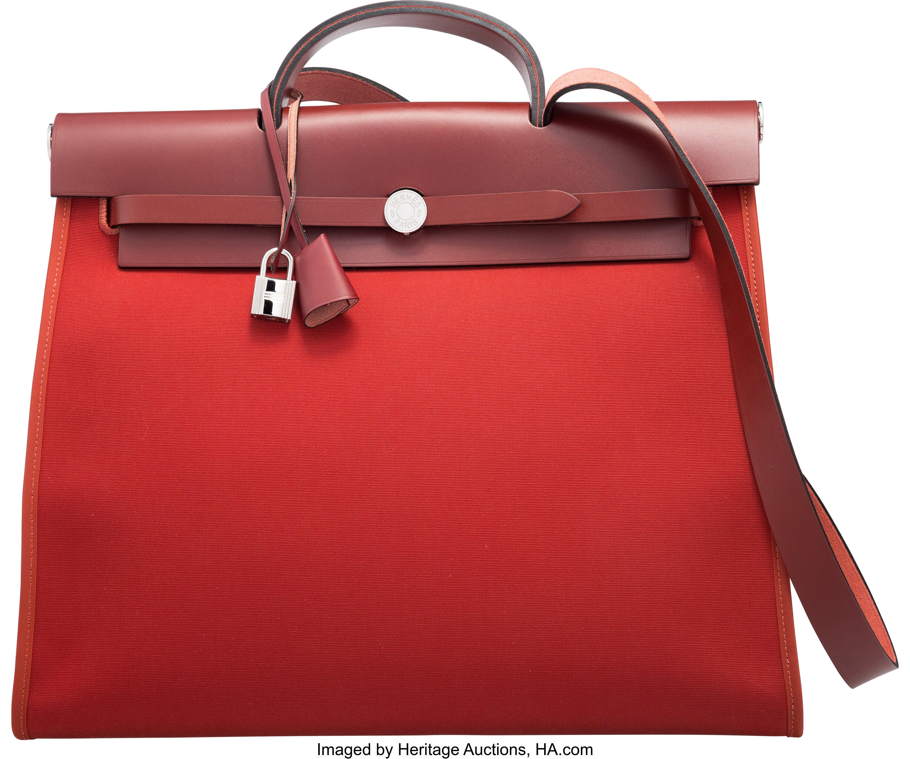 Hermès Herbag 31 In Cuivre Toile And Fauve Vache Hunter With Gold Hardware  in Red