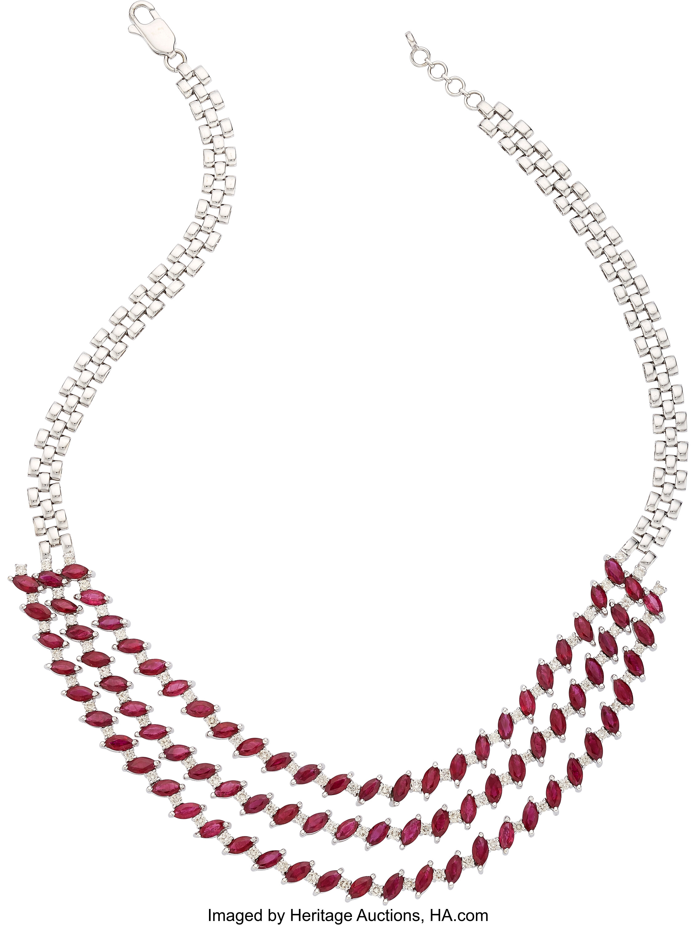 Ruby, Diamond, White Gold Necklace . Estate Jewelry Necklaces | Lot