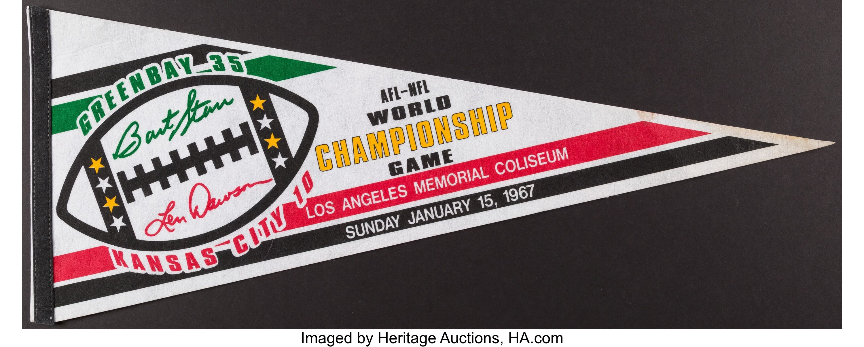 Green Bay Packers Super Bowl Champions Pennant, 1967 at 1stDibs