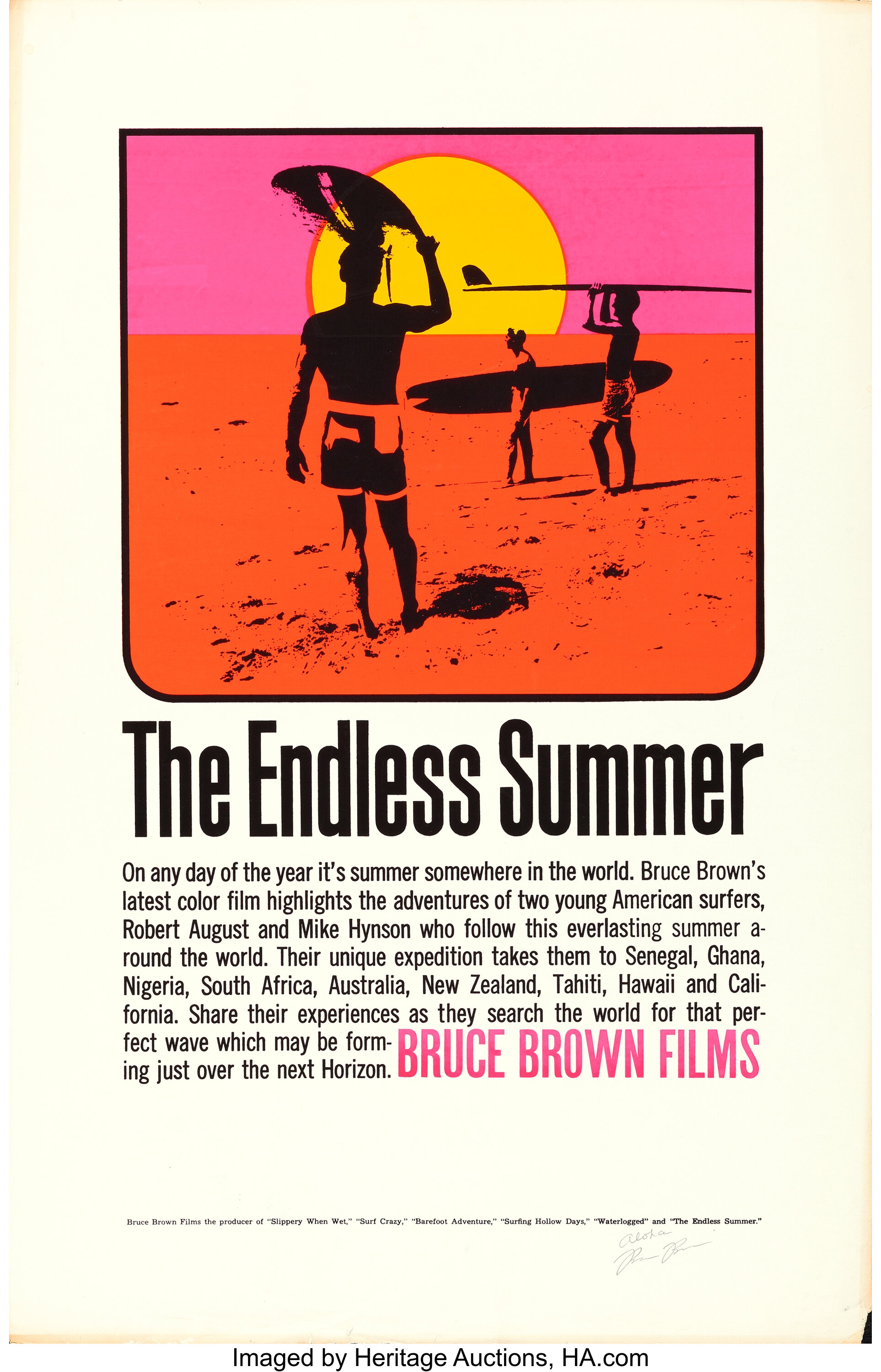 The Endless Summer (Bruce Brown Films, 1964). Autographed Silk, Lot #86545