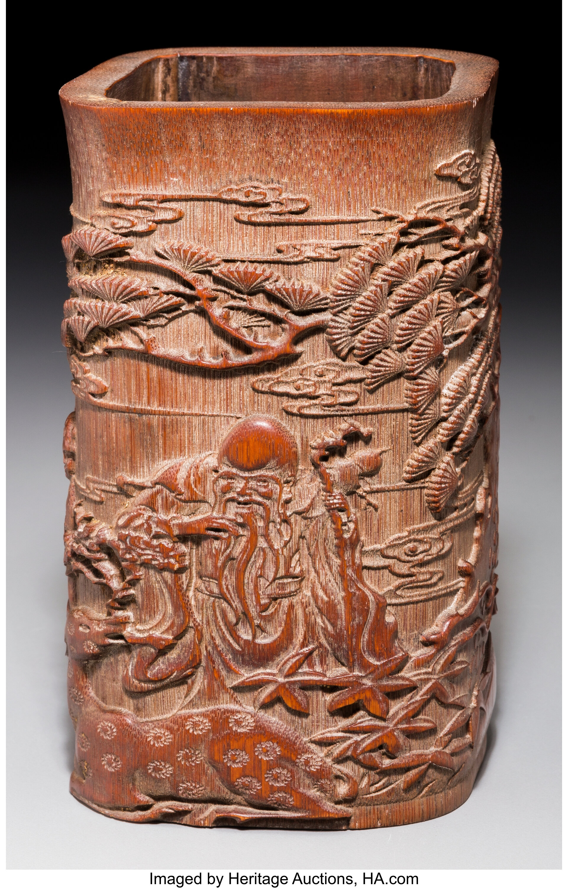 A CARVED BAMBOO BRUSH POT