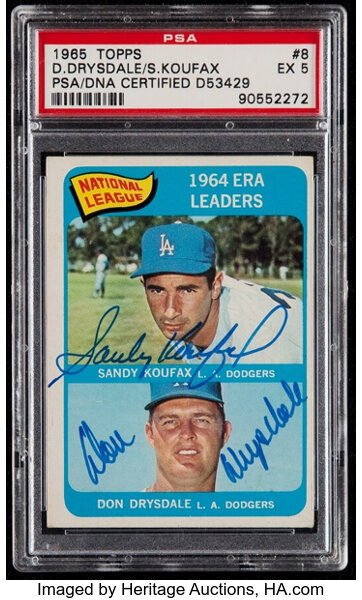 Sandy Koufax Don Drysdale 1965 Topps Baseball Card 1964 ERA