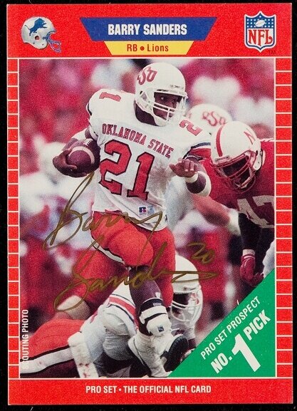 Signed 1989 Pro Set Barry Sanders Rookie Card. Football Cards, Lot  #43148