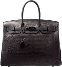 Hermes Birkin Bag 35cm Verso Togo Black Blue Agate Palladium Hardware