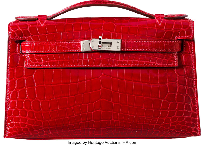 Hand Stitching Hermes Chinese Red Crocodile Skin Mini Kelly Pochette 22CM