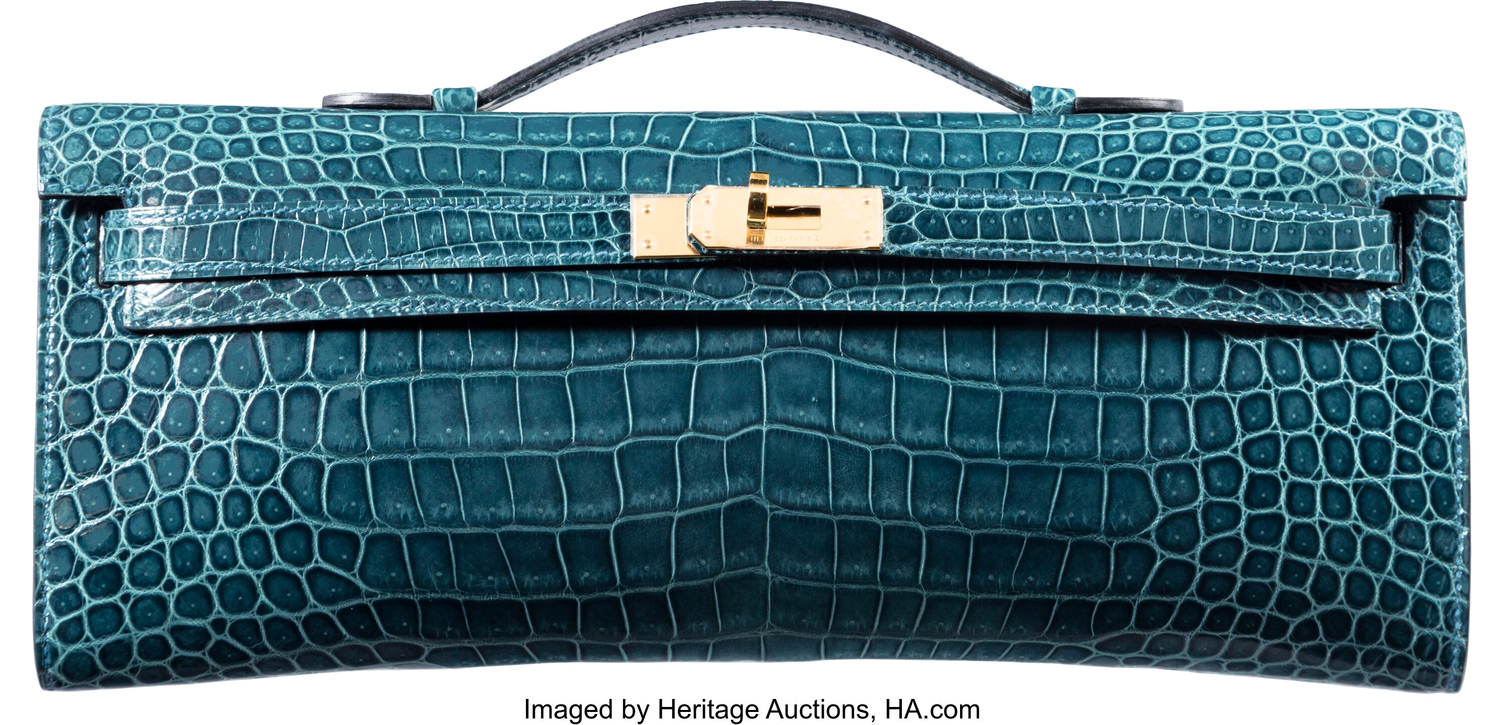 Hermes Kelly Cut Clutch Blue Colvert Crocodile Gold Hardware