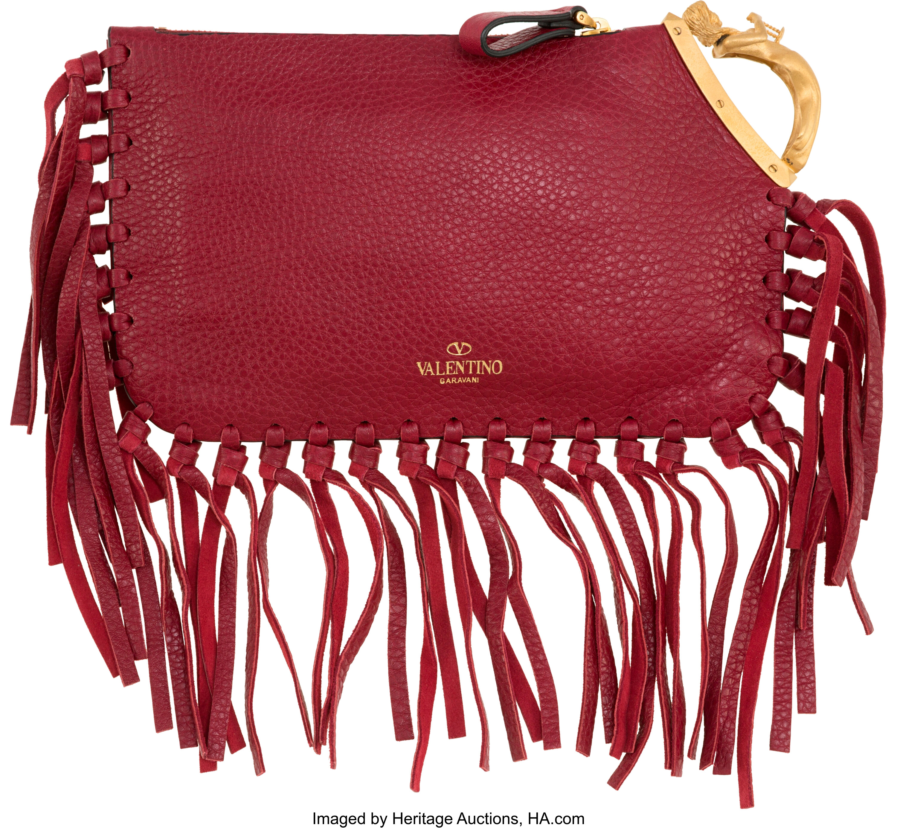 Valentino Red Leather Libra Fringe Clutch Bag. Excellent Condition. | #58369 | Heritage Auctions