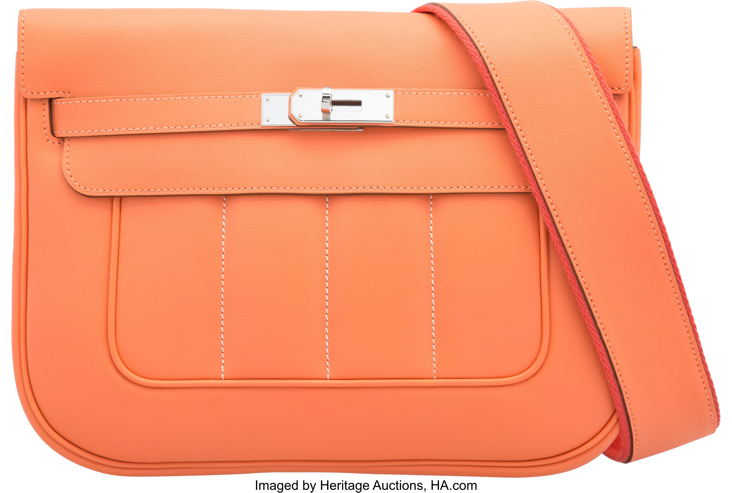 Hermes Orange Leather Palladium Hardware Berline Bag Hermes
