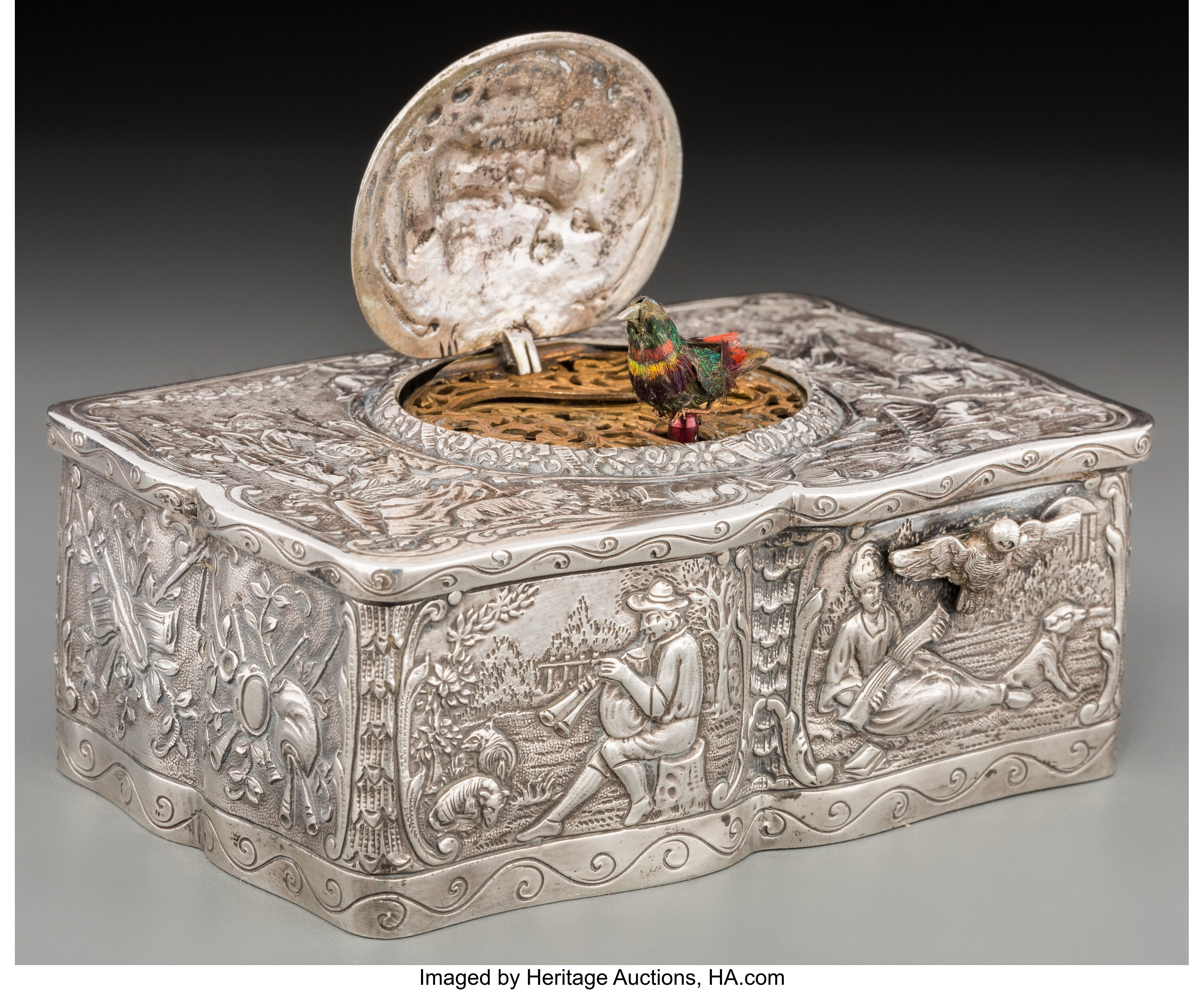 A German Silver Singing Bird Automaton Box, late 19th century. | Lot ...