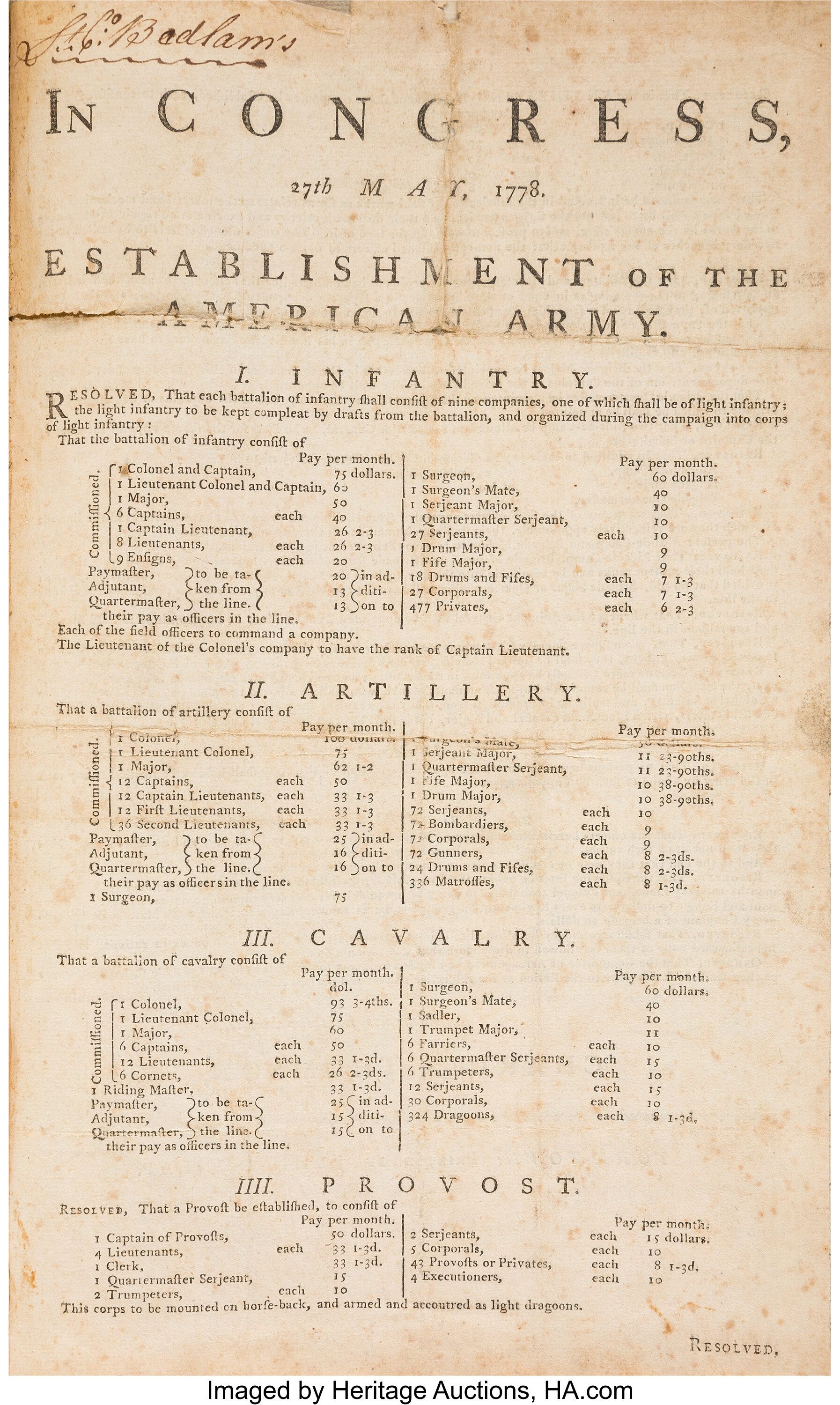 [American Revolution]. Second Continental Congress Broadside | Lot ...