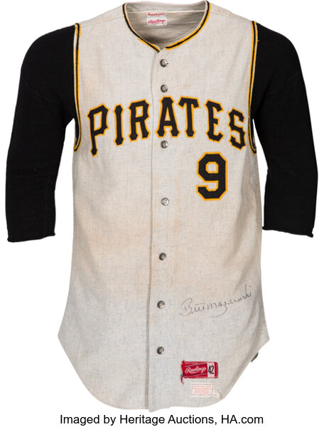 9 BILL MAZEROSKI Pittsburgh Pirates MLB 2B 1956-1972 Grey Throwback Jersey.