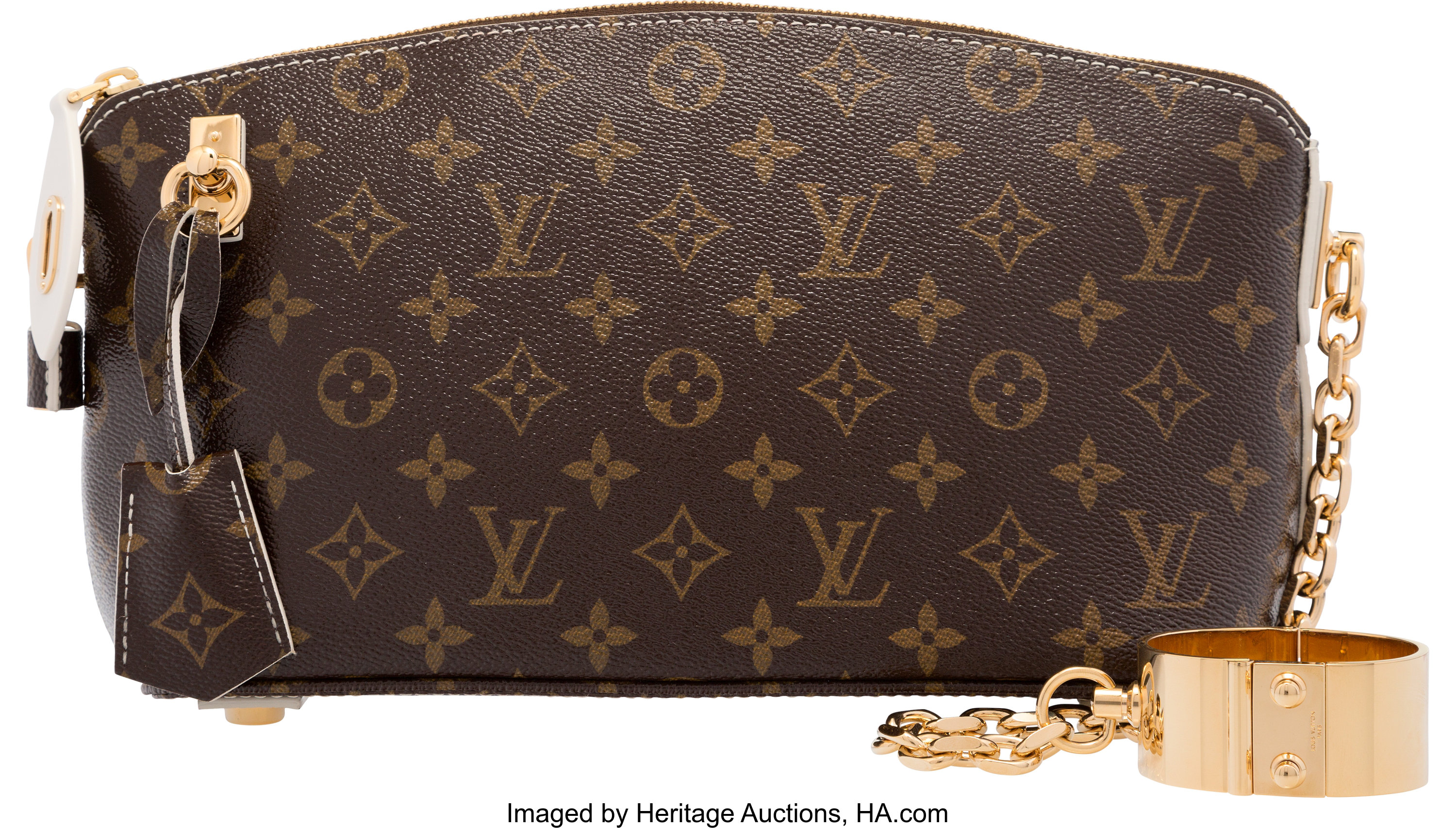 Louis Vuitton Monogram Canvas Gold Chain Clutch Cuff Bag with All