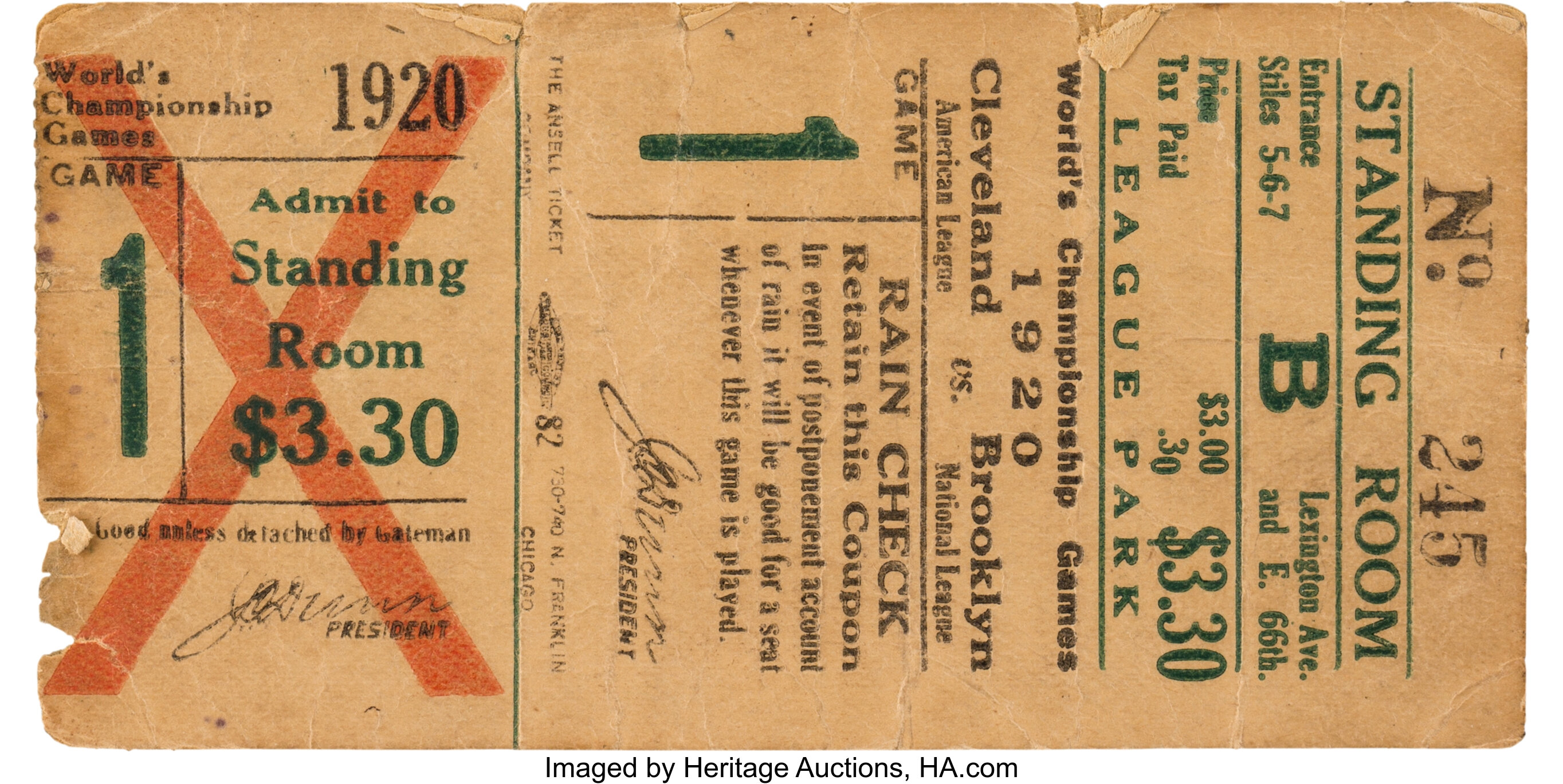 Amazing 1920 World Series Game 6 Ticket Stub Cleveland