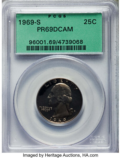 1969-S 25C PR69 Deep Cameo PCGS. PCGS Population: (57/0). NGC